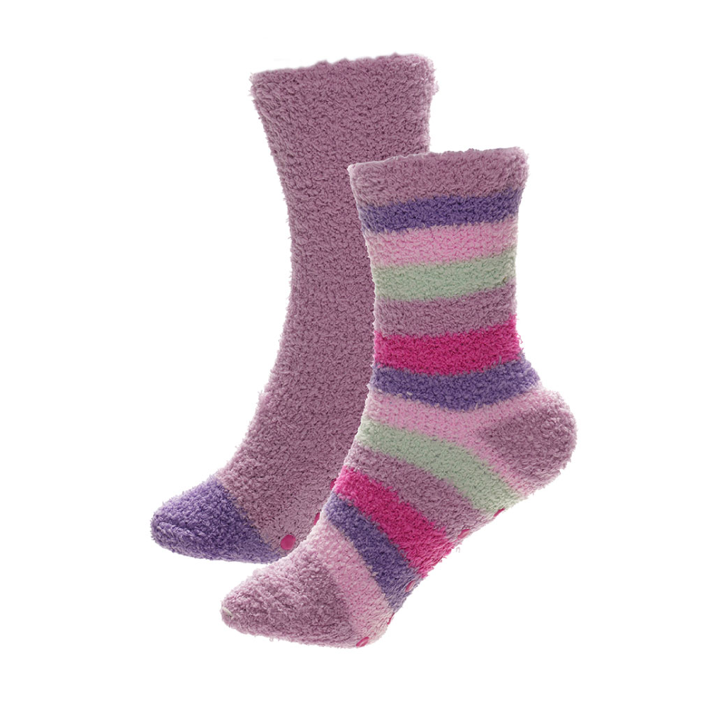 Girls Stripe Cosy Socks With Gripper And Ribbon (Pack of 12)