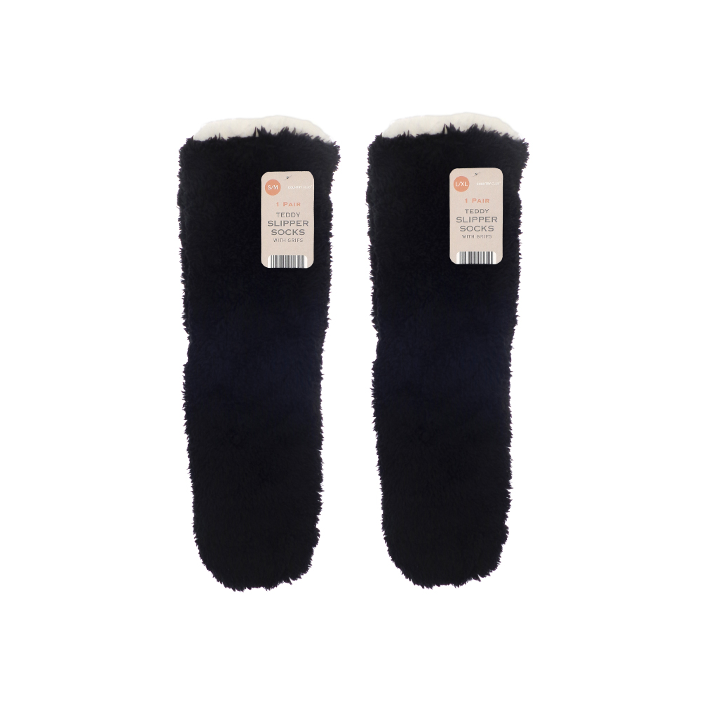Teddy Slipper Socks Grey/Pink Assorted Sizes 