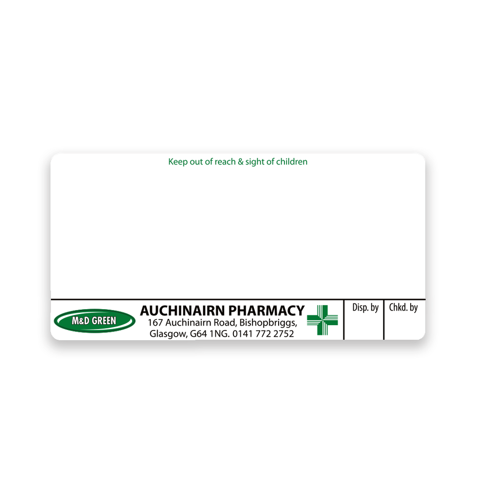 M&D Green Auchinairn Pharmacy Labels