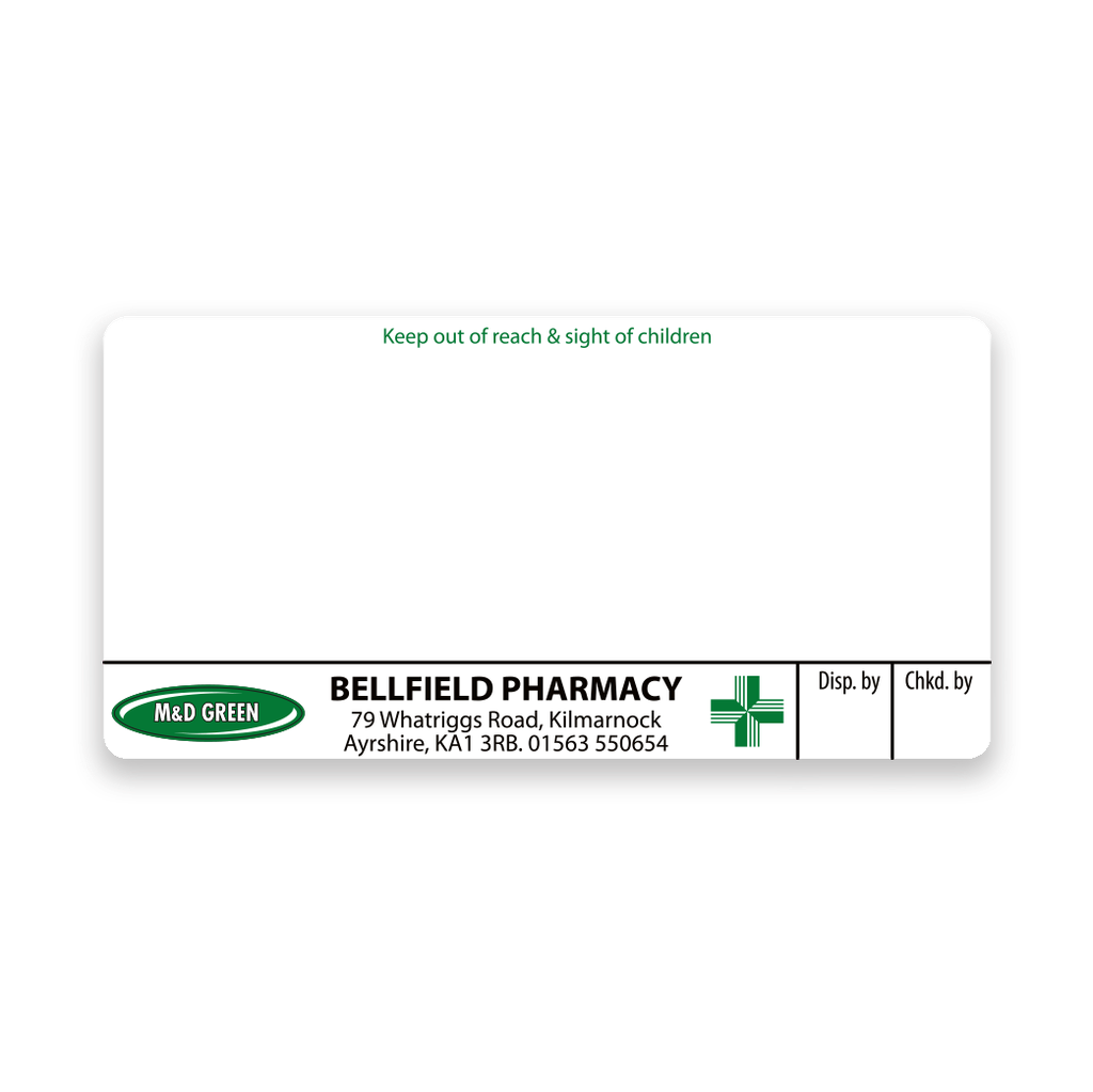M&D Green Bellfield Pharmacy Labels