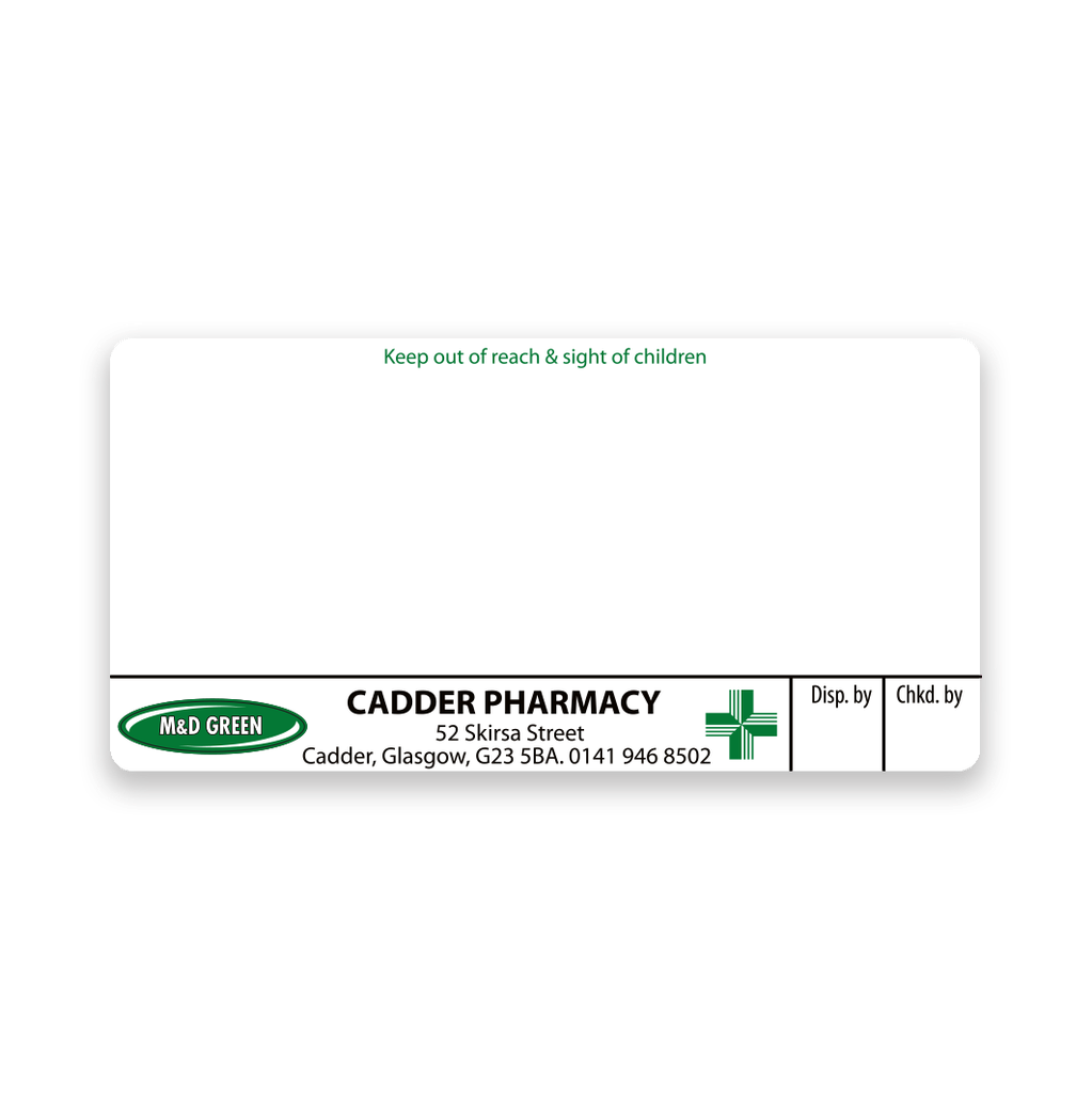 M&D Green Cadder Pharmacy Labels