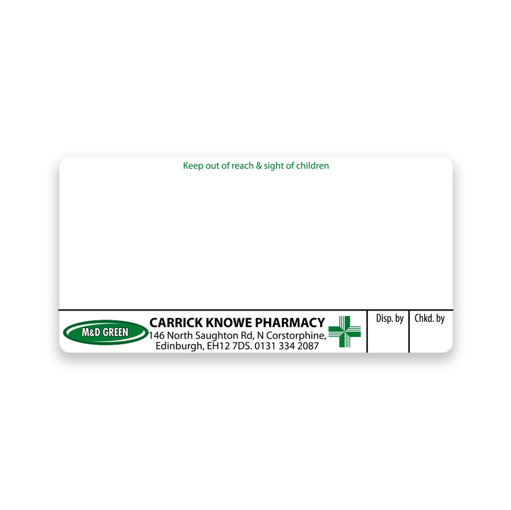 [EMT4413] M&D Green Carrick Knowe Pharmacy Labels