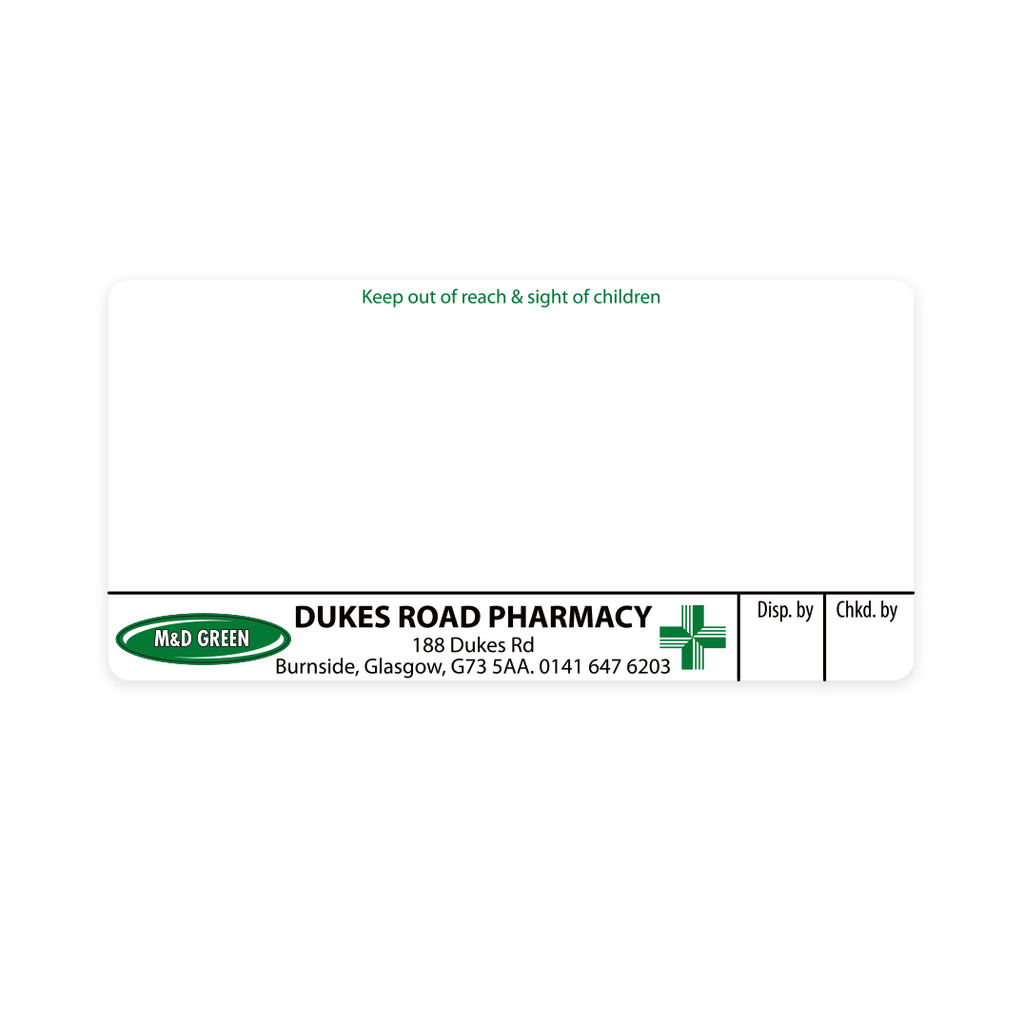 M&D Green Dukes Road Pharmacy Labels