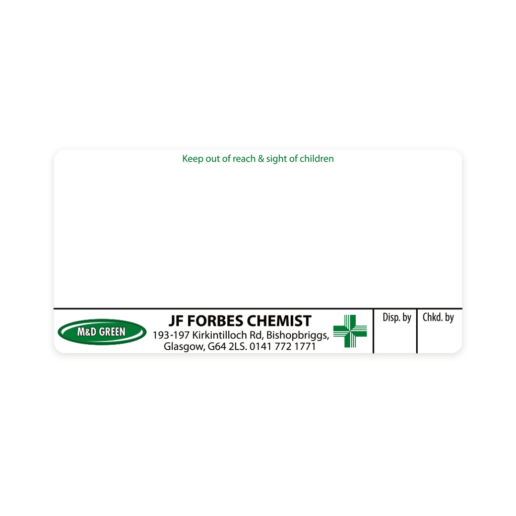 M&D Green JF Forbes Chemist Labels