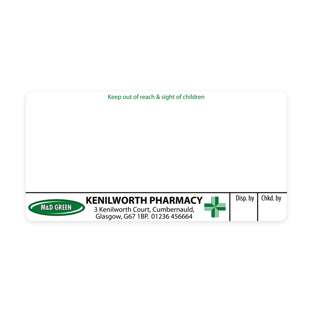 M&D Green Kenilworth Pharmacy Labels