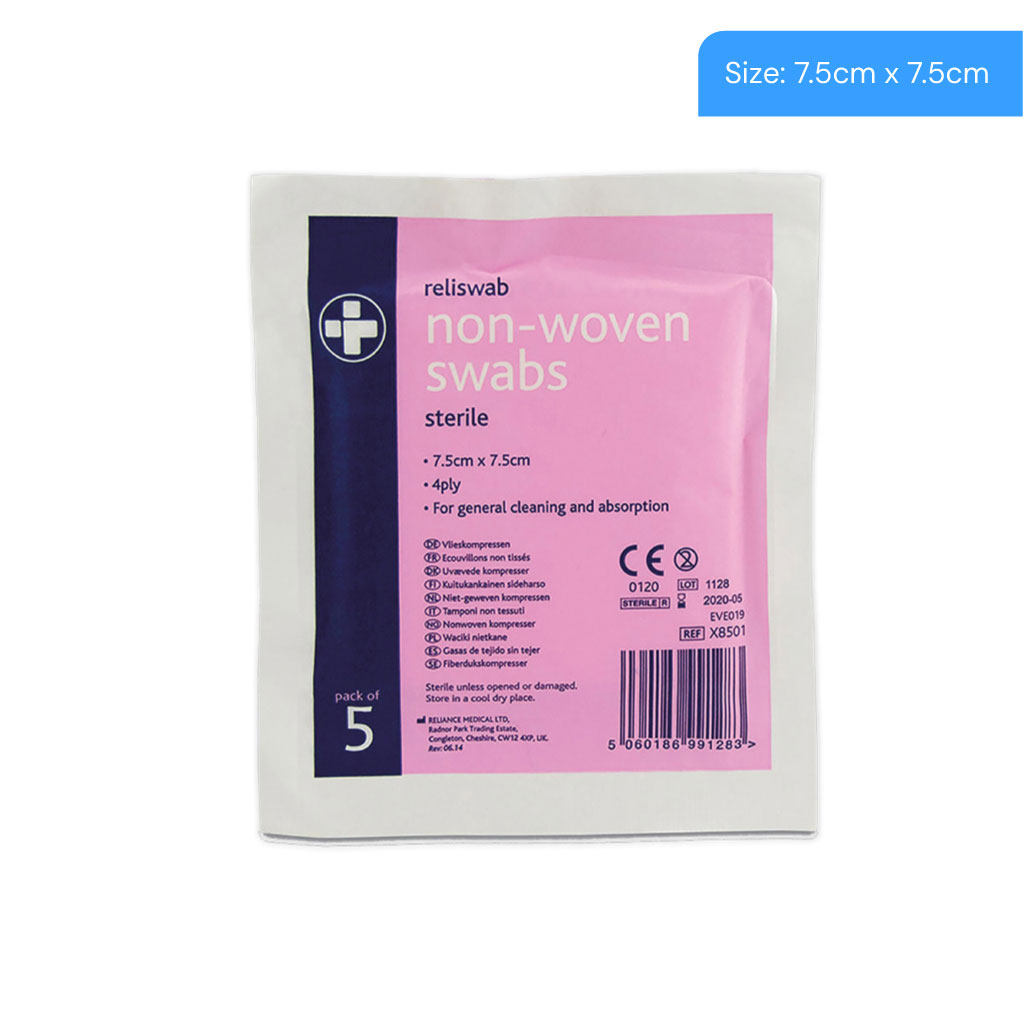 [X8501] Non-Woven Sterile Swabs - 7.5x7.5cm (Pack of 5)