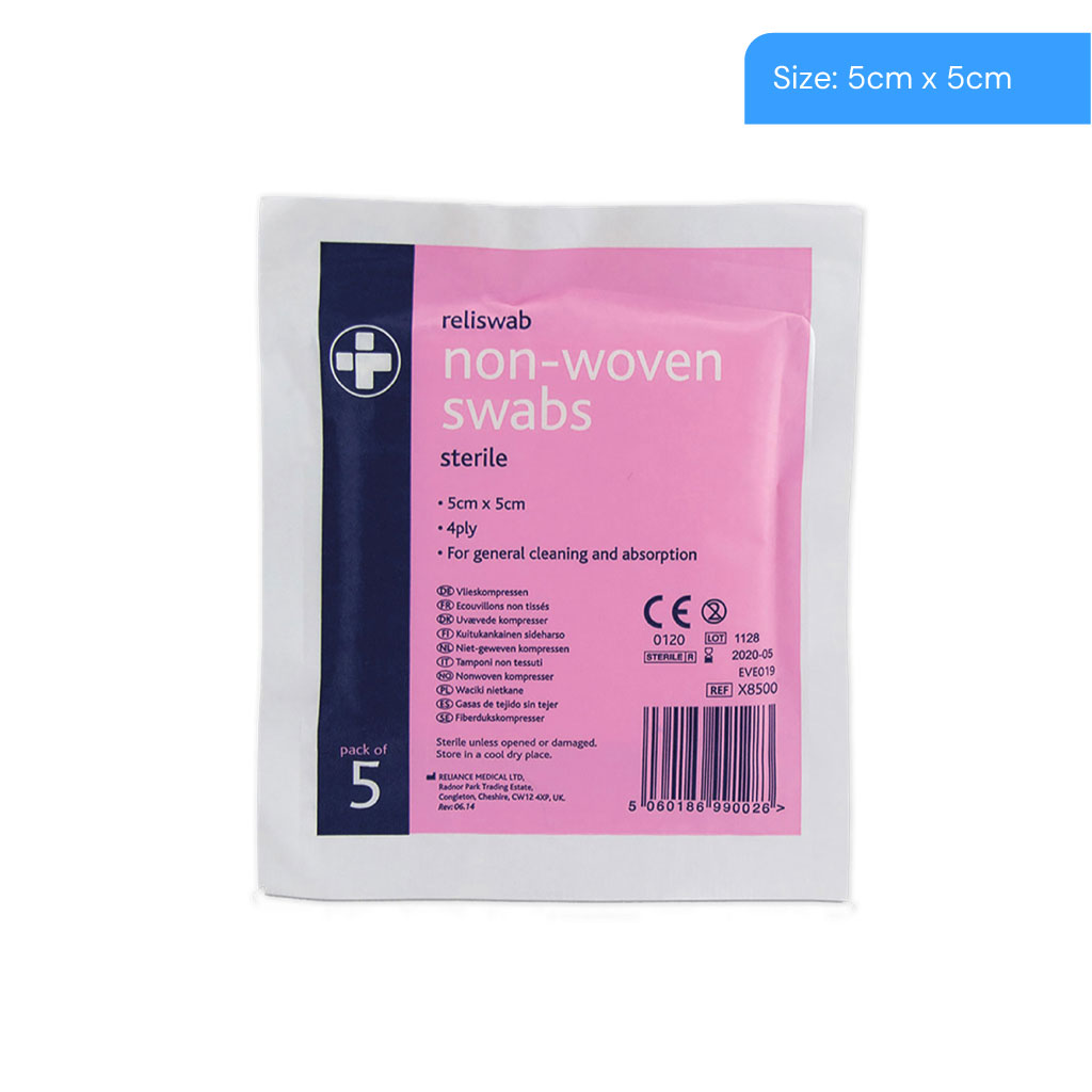 [X8500] Non-Woven Sterile Swabs - 5x5cm (Pack of 5)