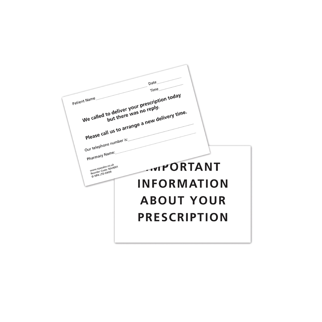 [NAH001] Not at Home Delivery Service Cards (Pack of 100)