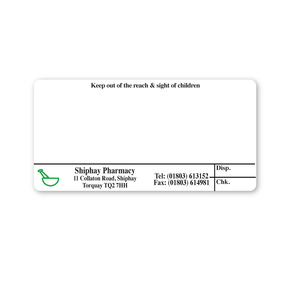 "The Pharmacy" Shiphay Chemist Labels 