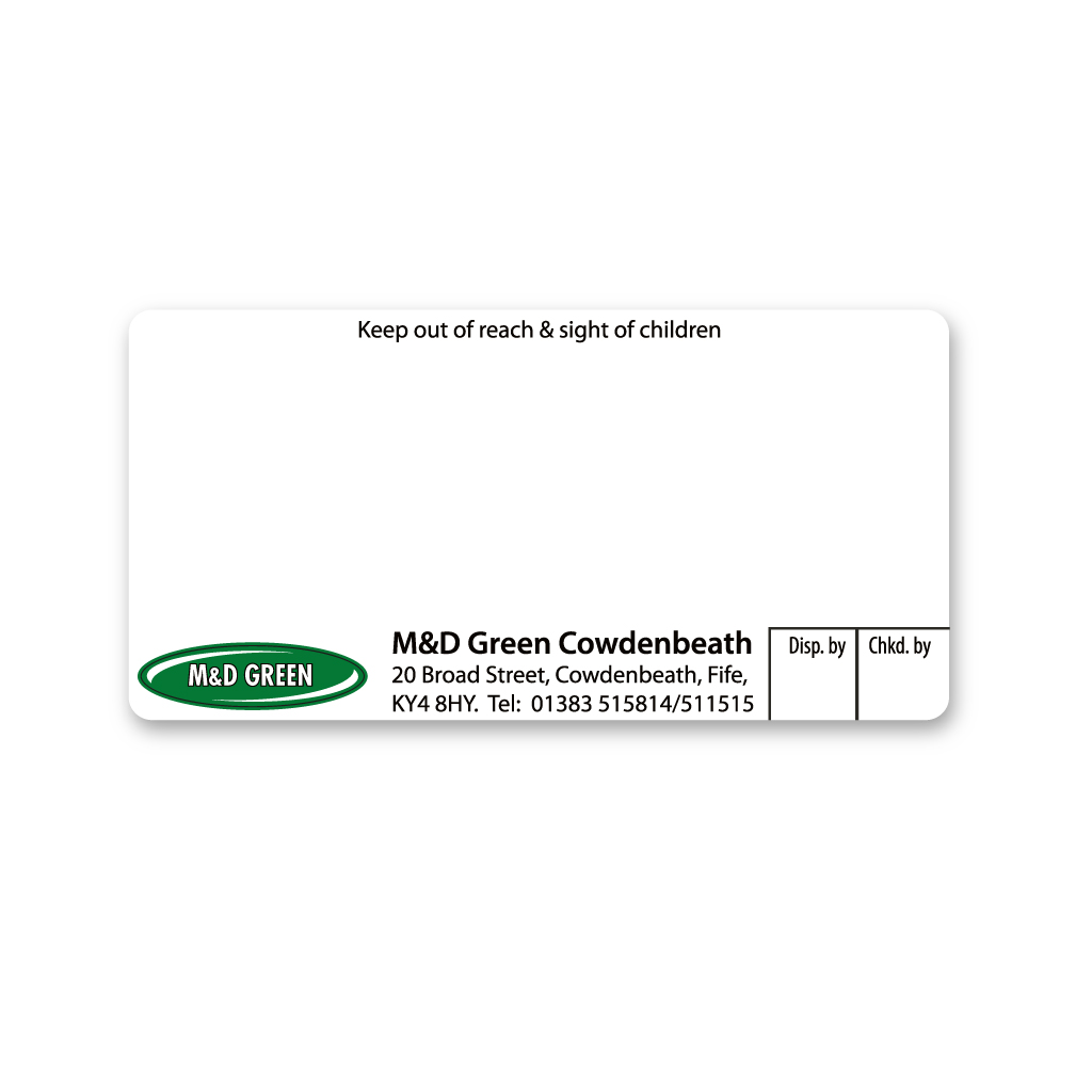 M&D Green Cowdenbeath Pharmacy Labels