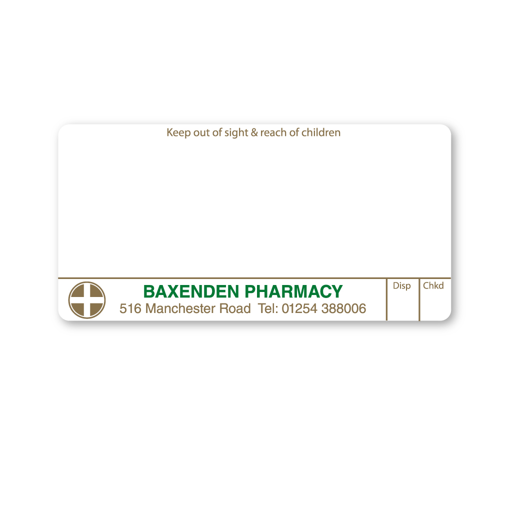 Baxenden Pharmacy Labels