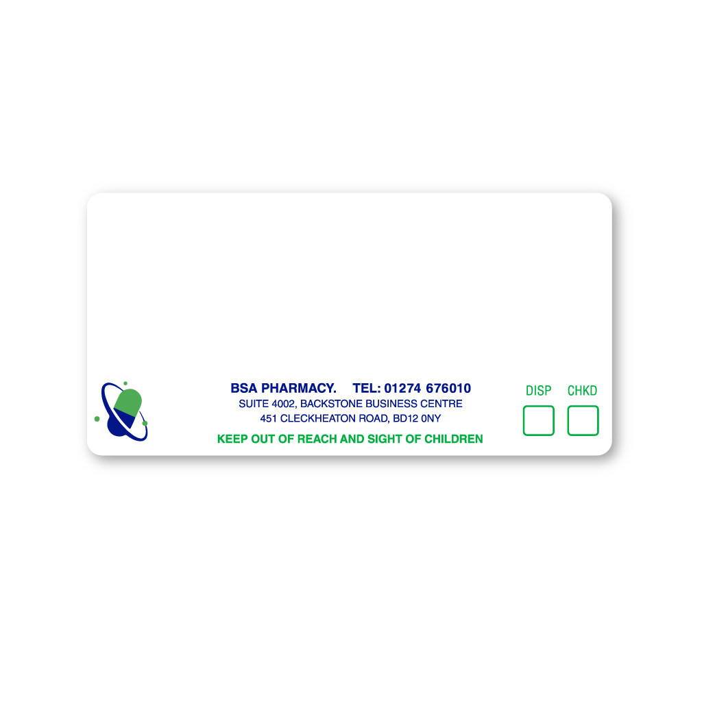 [EMT4795] BSA Pharmacy Cleckheaton Road Labels