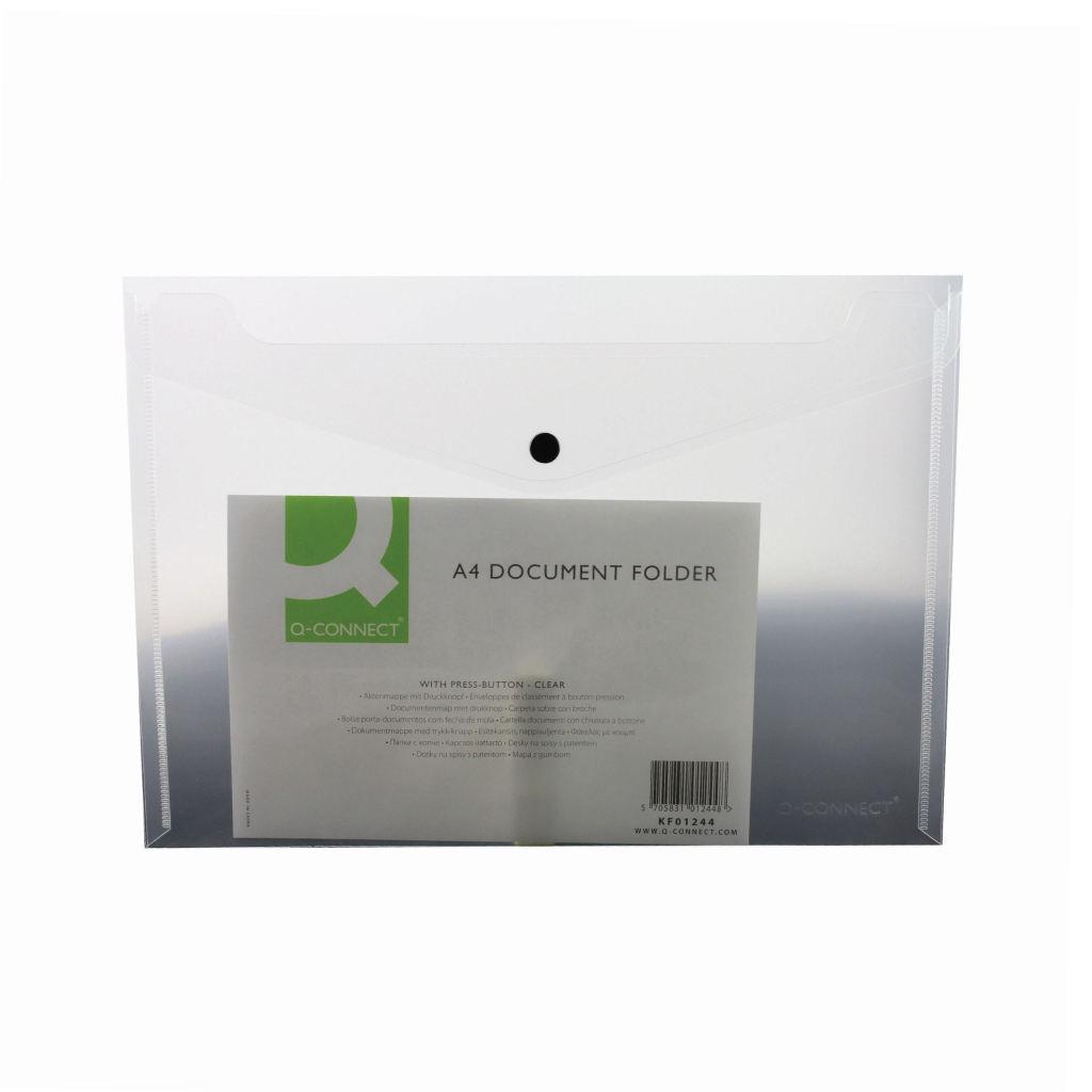 [KF01244Q] Q-Connect Document Folder - A4, Clear (Pack of 12)