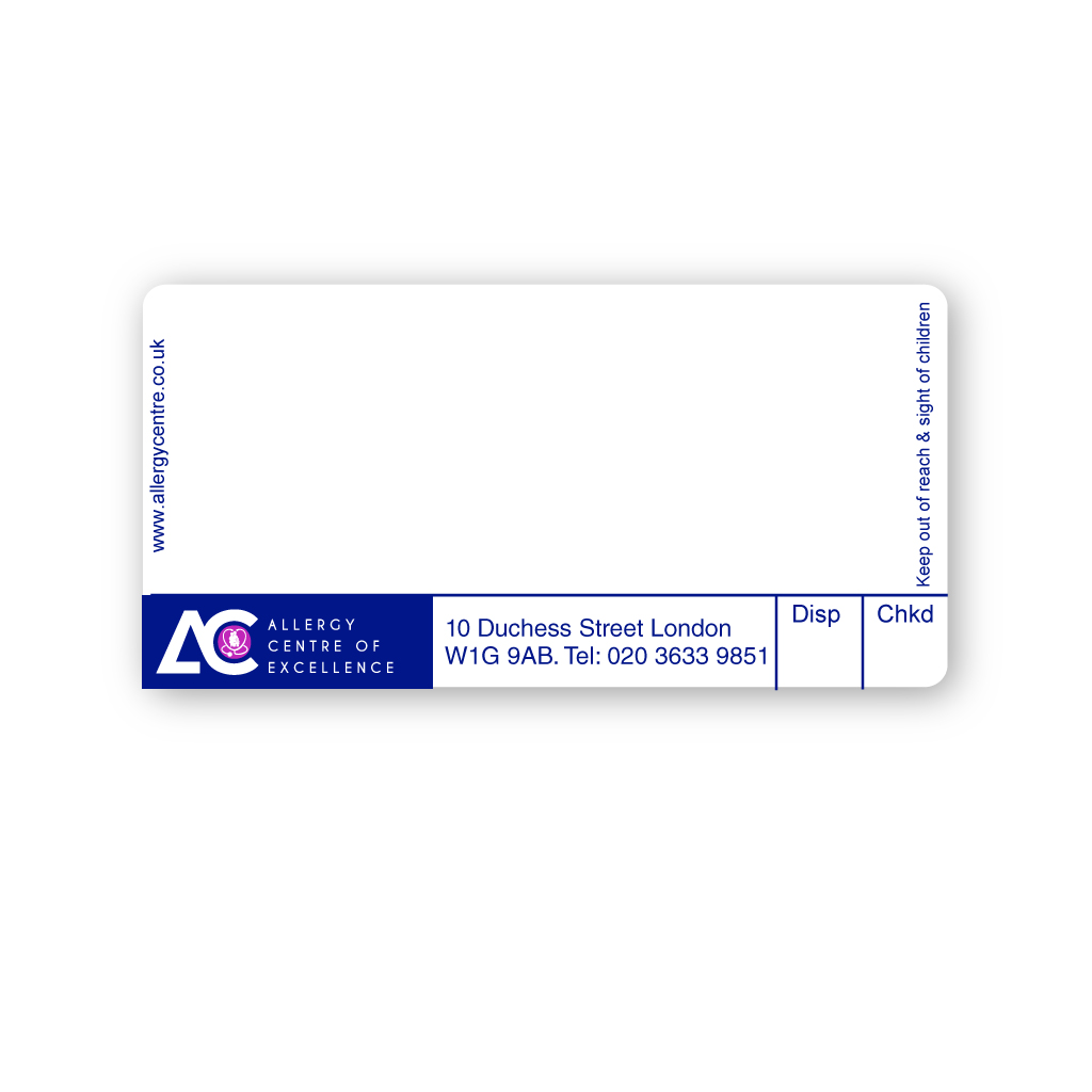 Allergy Centre of Excellence Pharmacy Labels