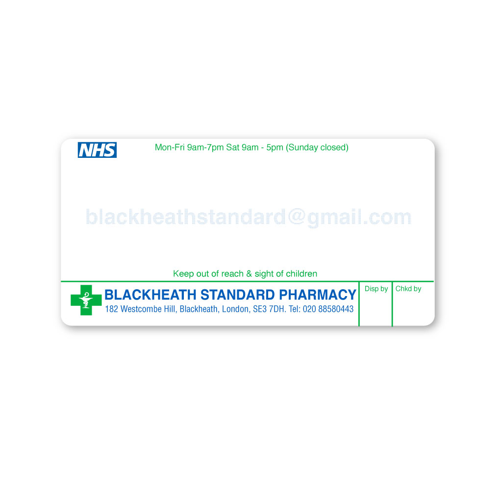 Blackheath Standard Pharmacy Labels From EMT Healthcare