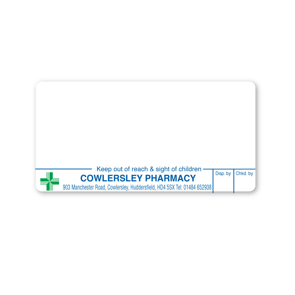 [EMT4984] Cowlersley Pharmacy Labels