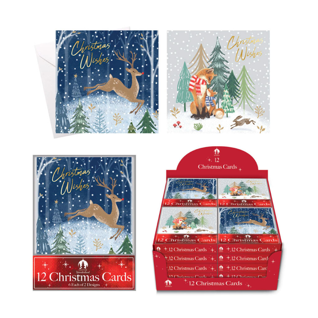 XMAS Cards Acetate Woodland Fox Deer (Pack of 24)