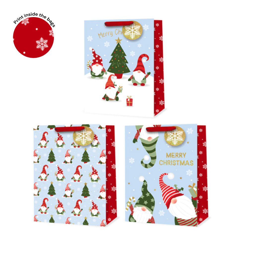 Medium Gift Bag Festive Gonks (Pack of 12)