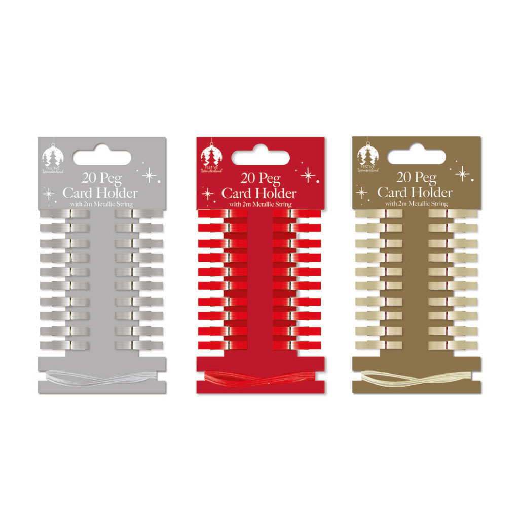 XMAS Pegs Card Holder - Assorted Colours (Pack of 12)