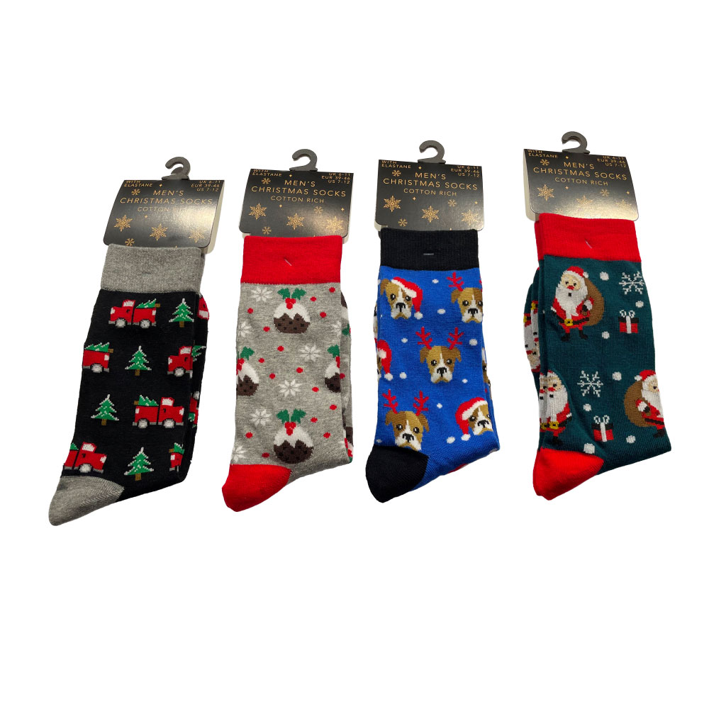 Mens Cotton Rich Christmas Design Socks (Pack of 12)