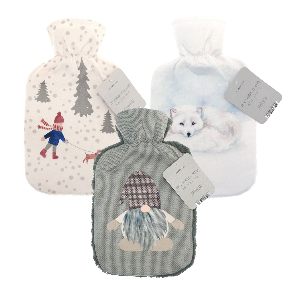 Novelty Printed Hot Water Bottle - Assorted Designs (Pack of 24)