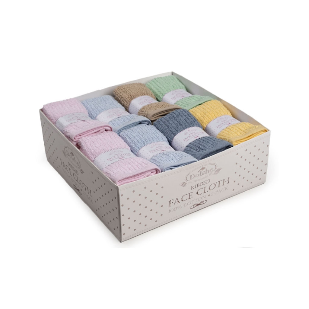 [T304DB] Ribbed Facecloths - Display Box (Pack of 48)
