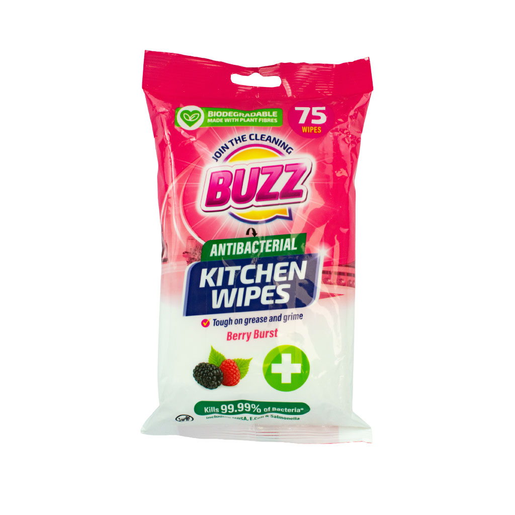 Buzz Biodegradable Kitchen Anti-Bac Wipes - Berry Burst - Pharmacy Retail - Household From EMT Healthcare