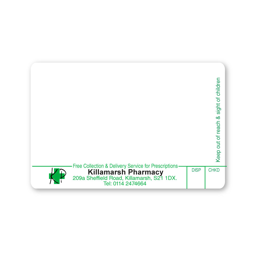 Killamarsh Pharmacy Labels 70x45mm From EMT Healthcare