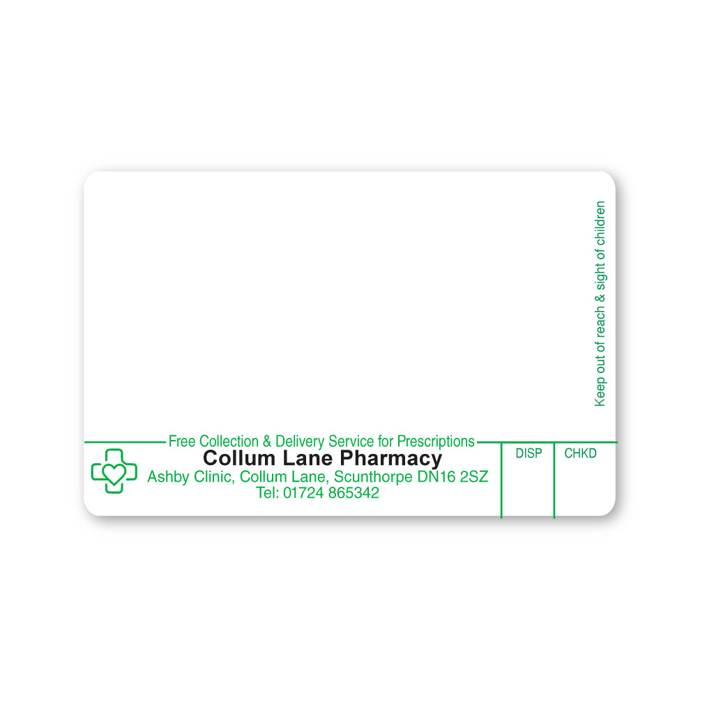 Collum Pharmacy Labels 70x45mm From EMT Healthcare