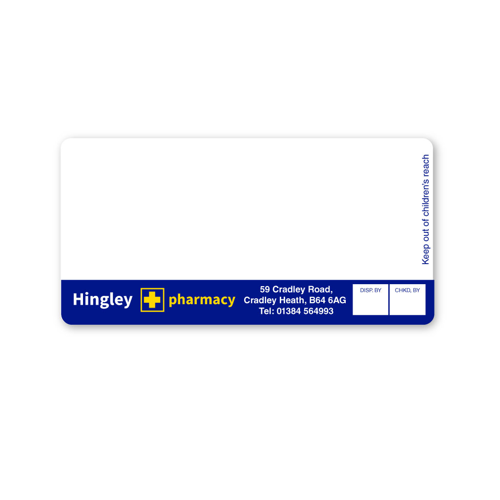 MEJ Hingley & CO (59 Cradley Road) Pharmacy Label from EMT Healthcare