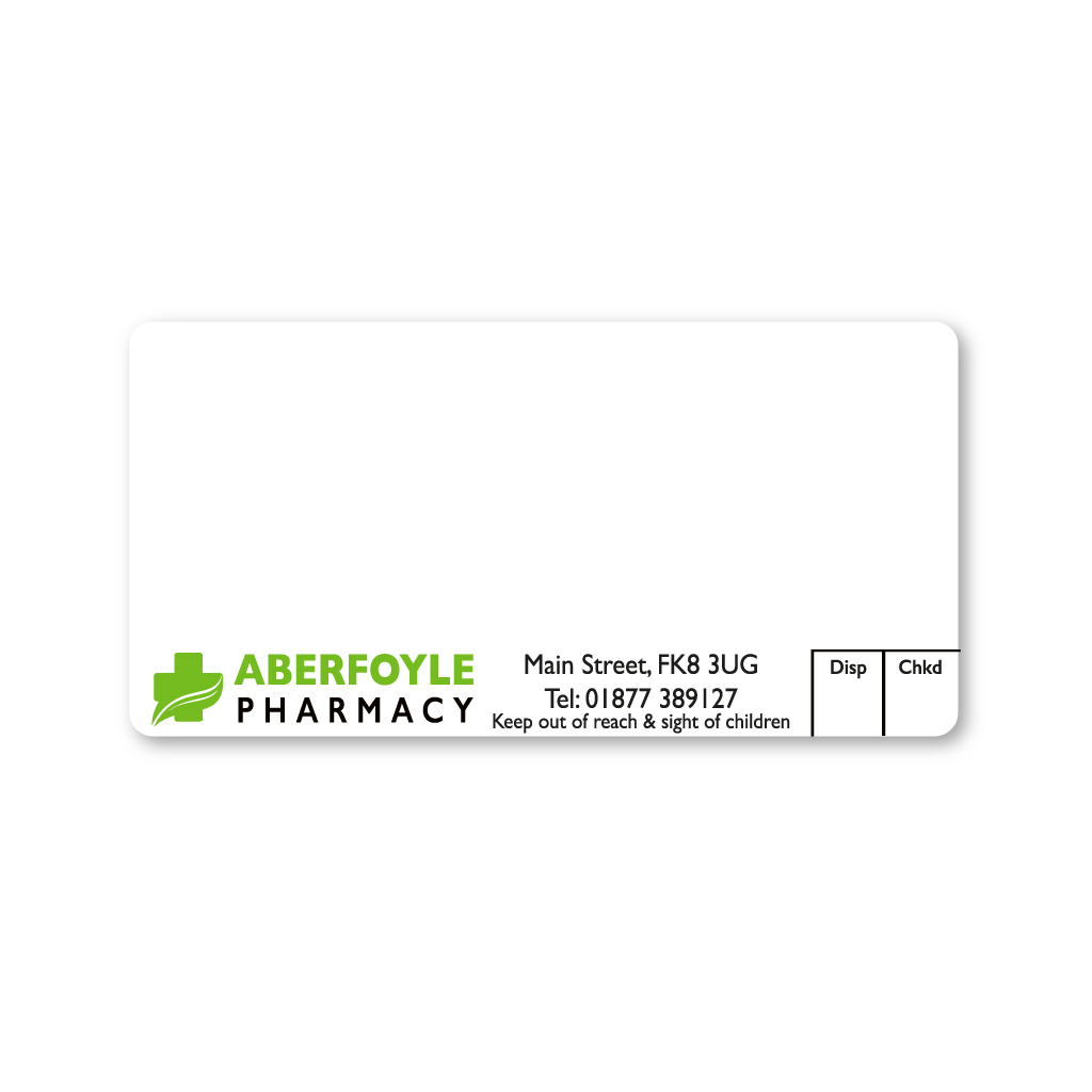 [AZEMT2349] Aberfoyle Pharmacy Labels (FK8 3UG)