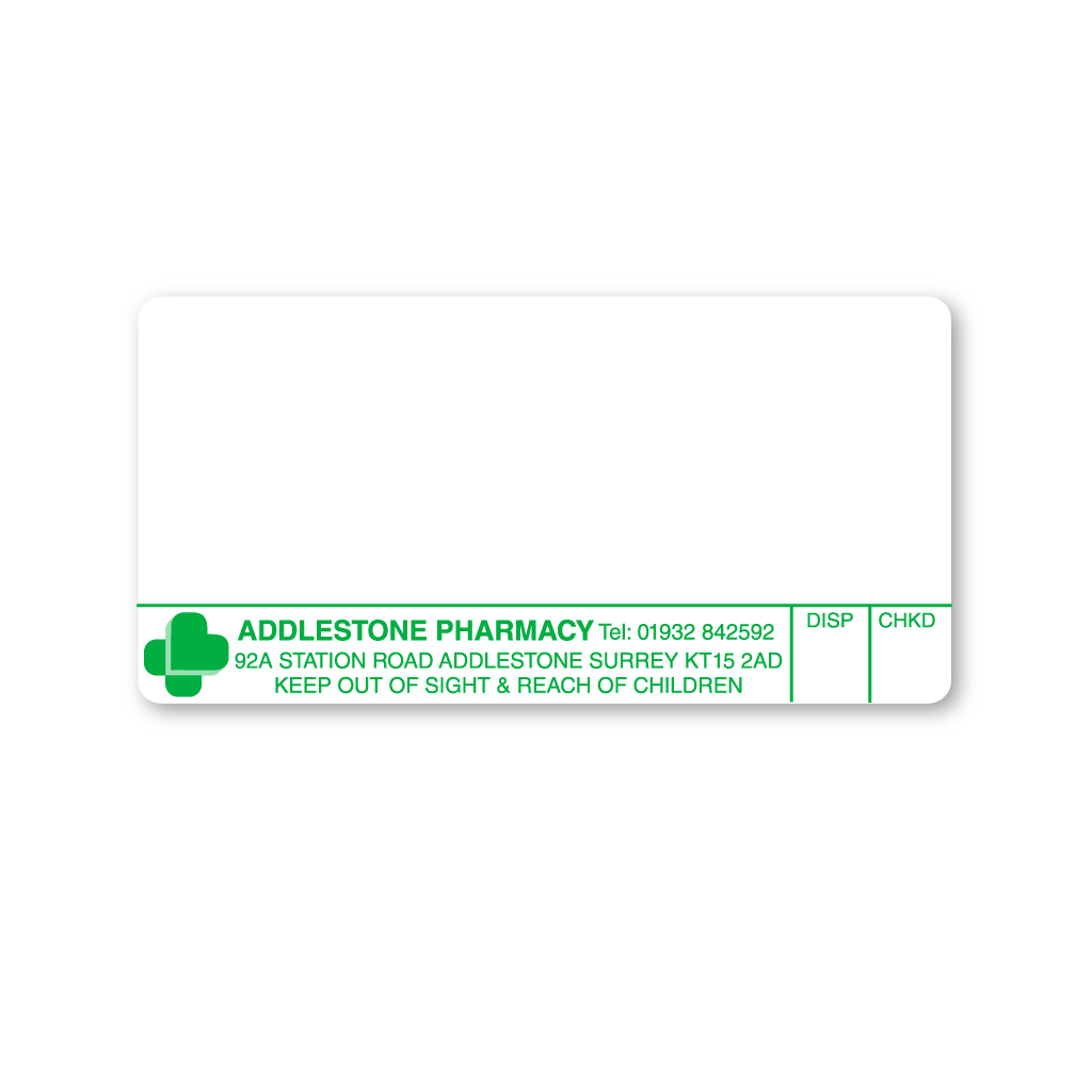 [AZEMT3499] Addlestone Pharmacy Labels (KT15 2AD)