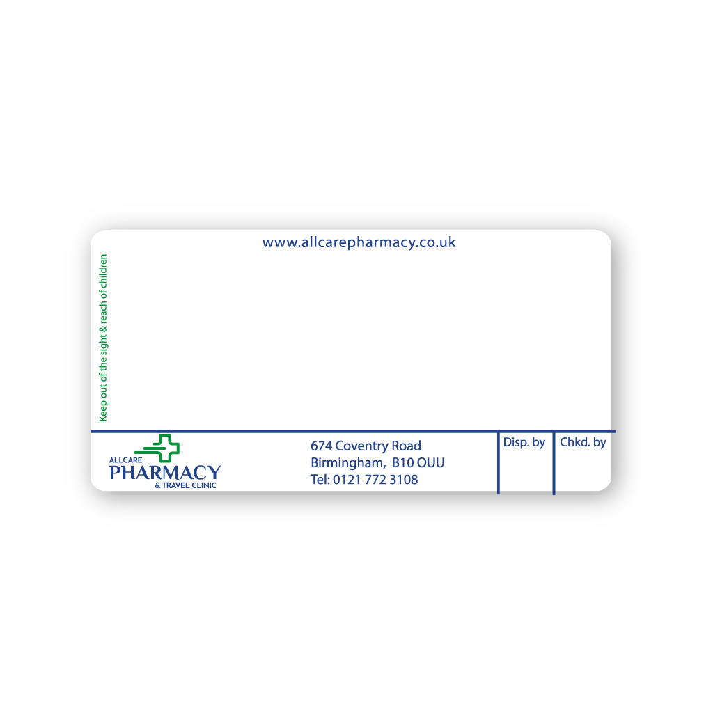 All Care Pharmacy & Travel Clinic Labels (B10 0UU)