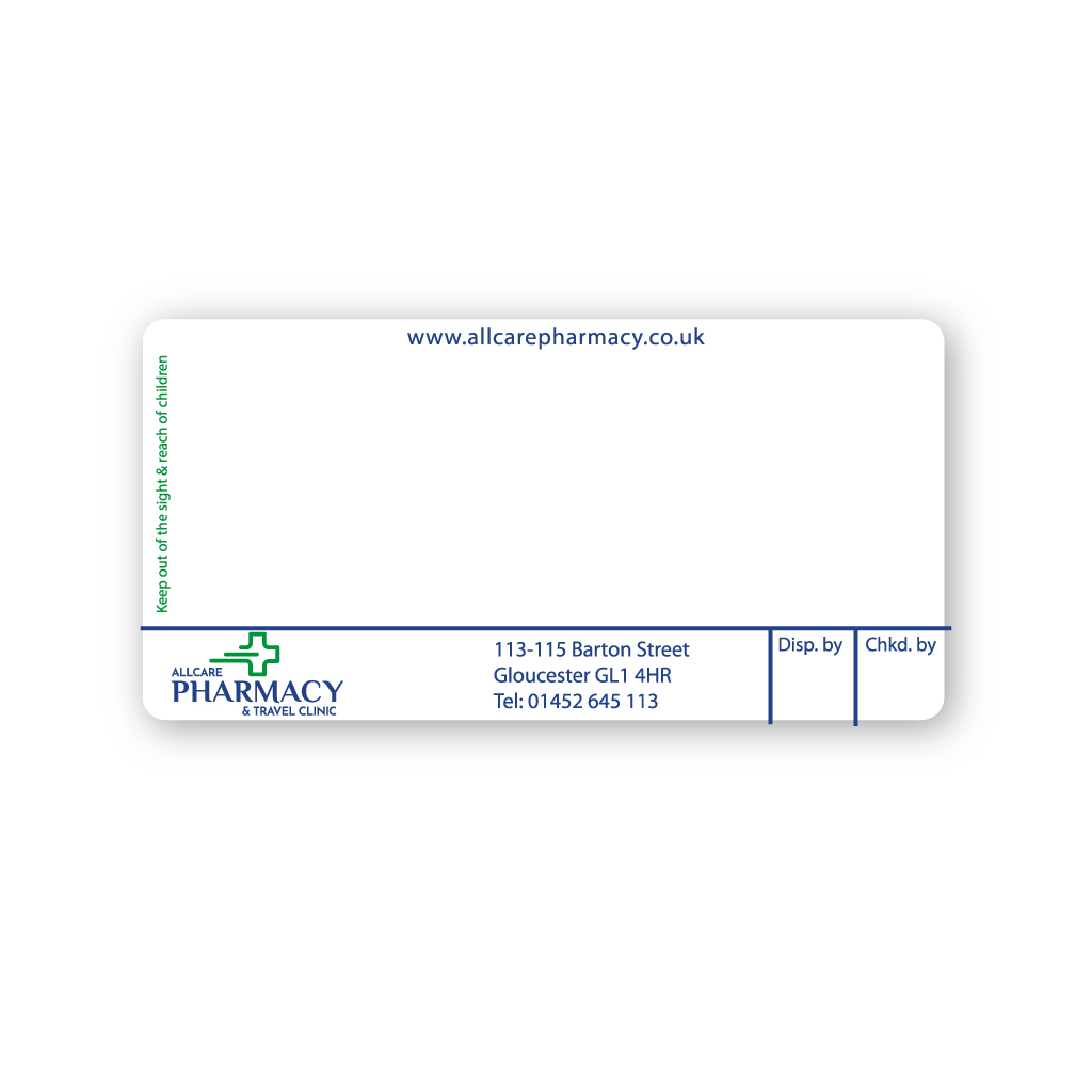 [EMT2080] All Care Pharmacy & Travel Clinic Labels (GL1 4HR)
