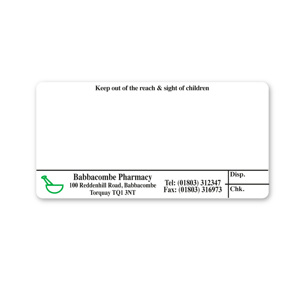 "The Pharmacy" Babbacombe Pharmacy Labels
