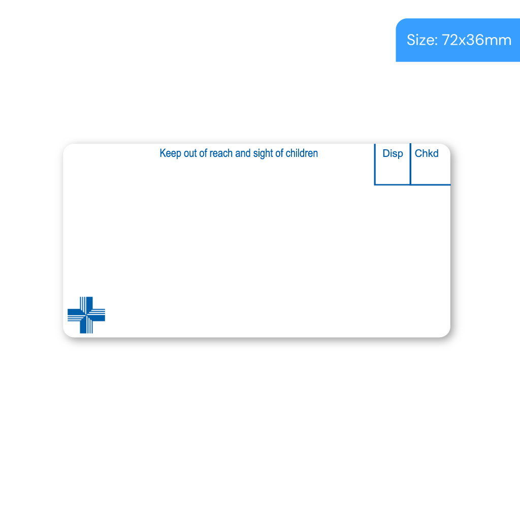 [EMT361] Blue Cross Pharmacy Labels - 72x36mm (Pack of 48)