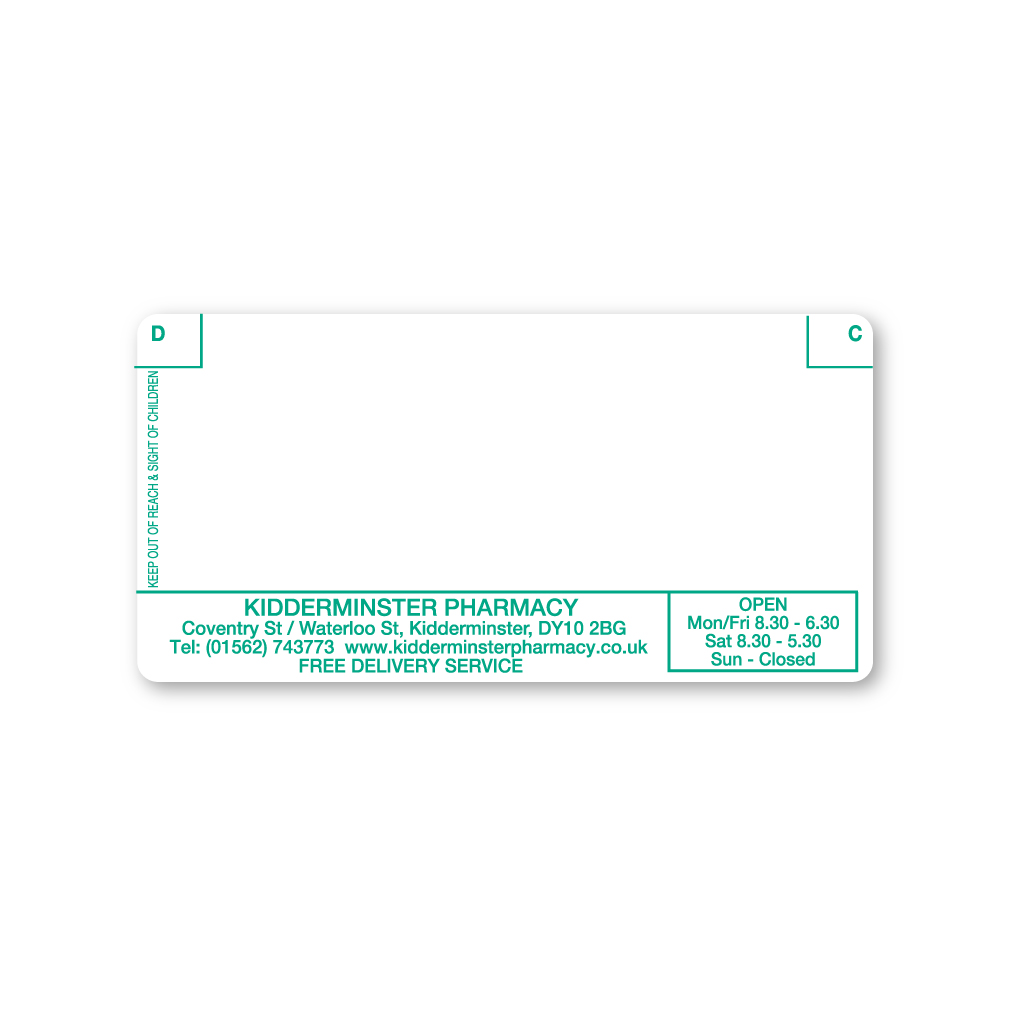 Kidder Pharmacy Coventry St Labels