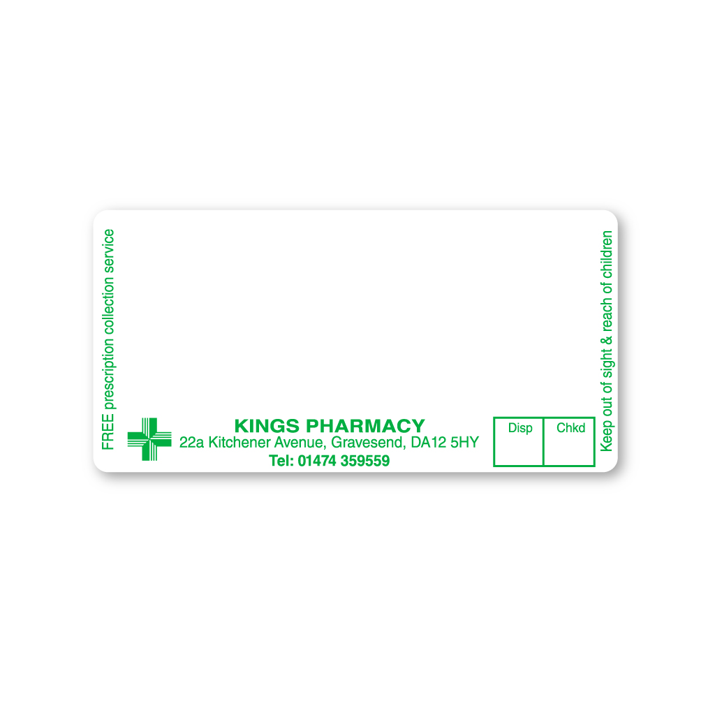 Kings Group 22a Kitchener Av Pharmacy Labels